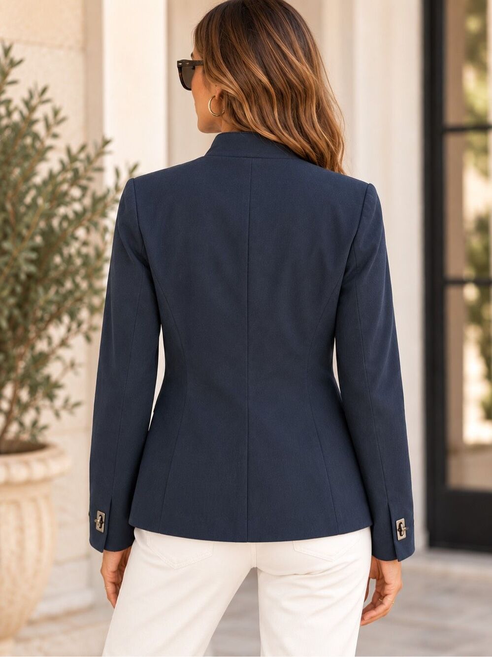 Lauren Ralph Lauren Navy Military Equestrian Jacket Leather Trim Size 10 - Picture 2 of 12